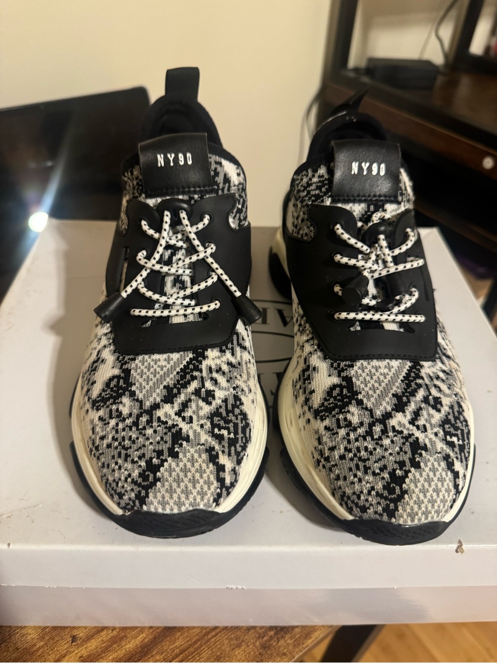 Steve Madden Black and White Snake-Print Sneakers